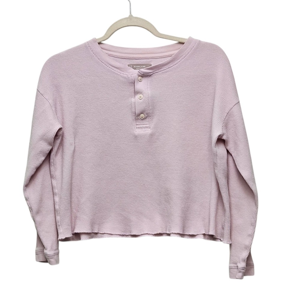 Everlane Waffle Knit Cropped‎ Henley Shirt Light Pink Organic Cotton Thermal S